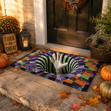 3D Mummy Hand Halloween Rug, Colorful Portal Optical Illusion Spooky Floor Mat