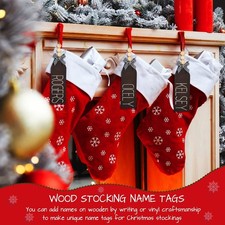 6 Pieces Christmas Wood Stocking Name Tags Stocking Signs Personalized
