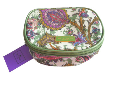 Etro Pouch Jewelry Bag Colorful Fabric Etro Classic Print Round Zipper NWT