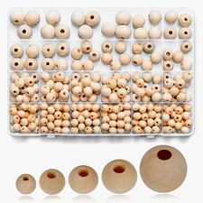 280PCS Unfinished Wooden Beads – 5 Sizes (8-16mm) for Crafts, Jewelry & DIY 