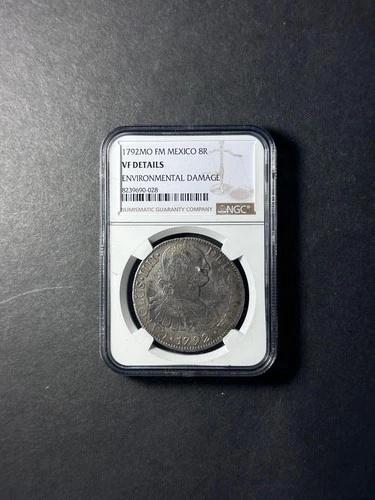 Mexico silver 8 reales 1792 Mo FM NGC VF enviro dmg