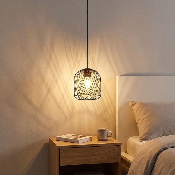Led Pendelleuchte Schwarz HäNgelampe Gitteroptik Wohnzimmerlampe H 150 Cm-image