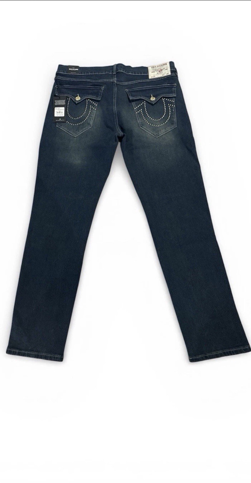 Men’s True Religion Geno Slim Jeans Studded Horseshoe Blue Denim  33Wx32L