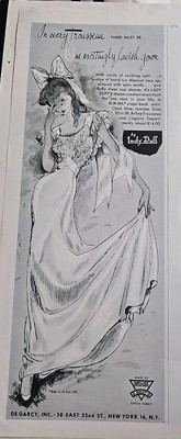 1947 women's Lady Duff Bur-mil Crepe Back Satin Gown Lingerie Vintage Art ad