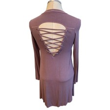 Small American Eagle Outfitters Mauve Knit Dress Lattice Back Long Sleeve