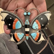 Happy! Federico Jimenez Southwestern Sterling Silver Inlay Butterfly Brooch Pin