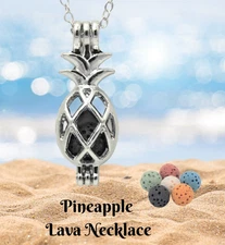 Pineapple Necklace with lava stones - tropical diffuser - beach jewelry