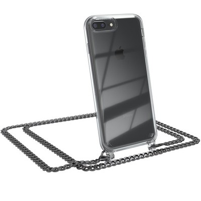 Für Apple iPhone 8 Plus / 7 Plus Handyhülle Umhängen Kordel Tasche Kette Grau