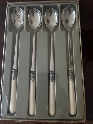 EME Napoleon Italy 18/10 Stainless Set Of 4 Ice Tea Cocktail Long Spoons Ivory