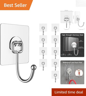 #ad Self Adhesive Heavy Duty Wall Hooks 10 Pack 44 lb Capacity Waterproof Design $15.99