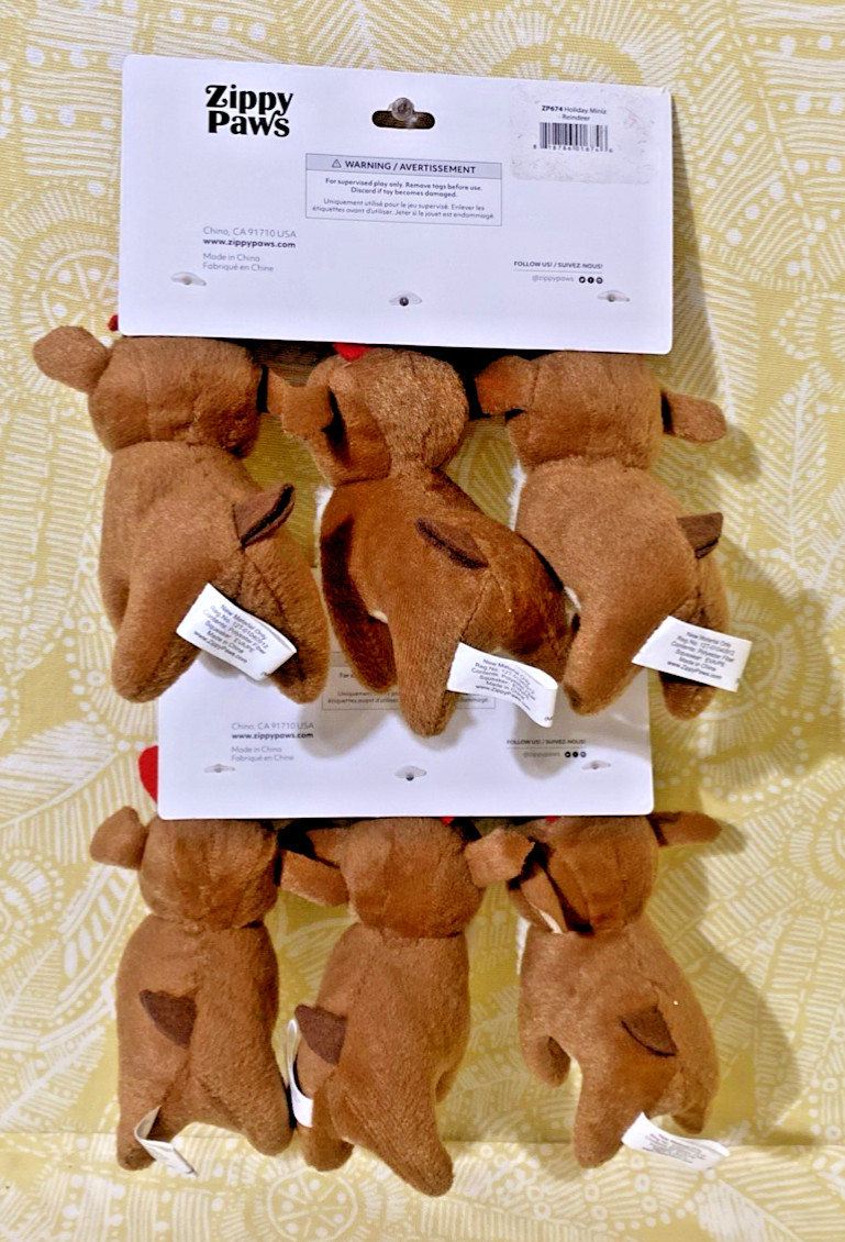 ZippyPaws 6-Pack Holiday MINIZ REINDEER Squeaky Dog Pet Toy New -FREE SHIPPING-