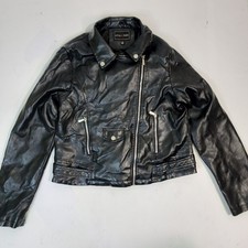 ELLIE & KATE Black Faux Leather Moto Jacket Women's XL Biker Full Zip Edgy