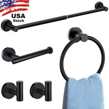 5 PCS Bathroom Accessories Set Matte Black Adjustable Towel Bar Towel Hook Ring