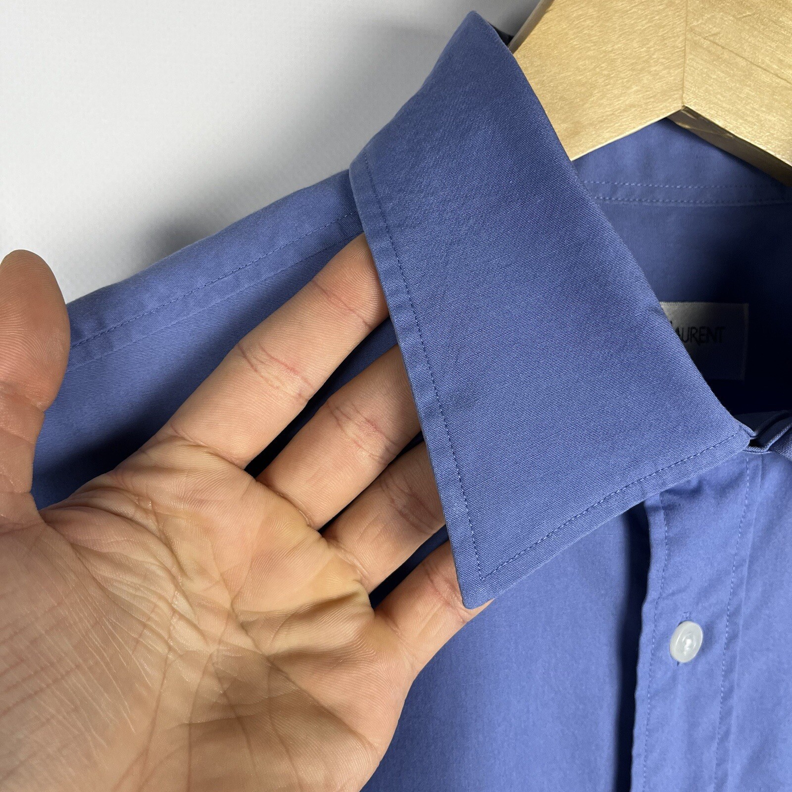 Camicia vintage Yves Saint Laurent YSL manica lunga con bottoni blu taglia...