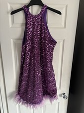 Stunning Purple Sequin Halter Neck Dress With Feather Trim- Size Xl (12-14)