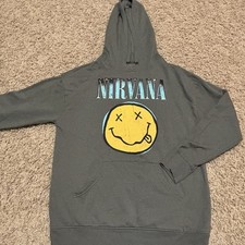 Nirvana Hoodie Gray Yellow Sweatshirt Sweater Music Retro Smiley Small