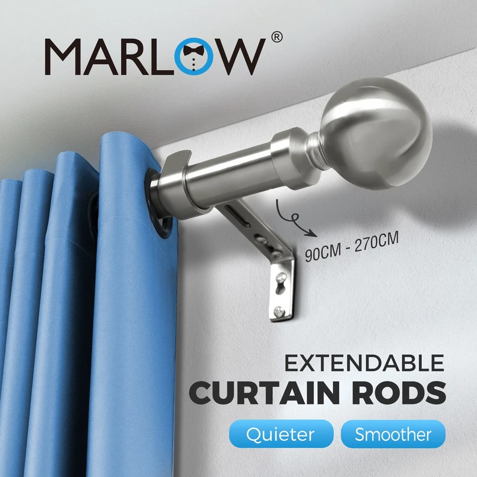 Marlow Adjustable Curtain Tension Rod Extendable Shower Rail Closet Pole Steel