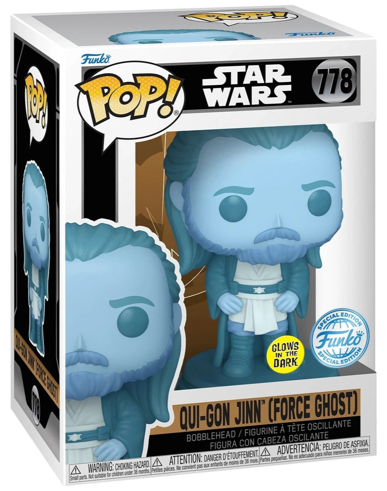 FUNKO POP! VINYL 778 STAR WARS QUI-GON JINN FORCE GHOST GITD + POP PROTECTOR NEW