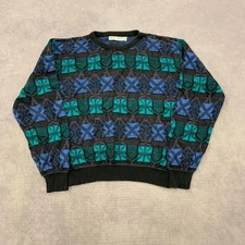Vintage Knitted Jumper abstract patterned grandad knit sweater Men's XL