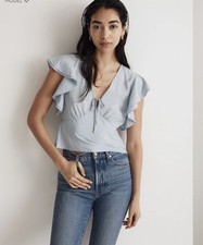 NWT Madewell Light Blue Ruffle Sleeve Blouse Size 2