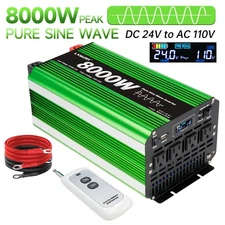 4000W 8000W Power Inverter 24V Pure Sine Wave 110V 50Hz/60Hz 4AC LCD Remote Kit