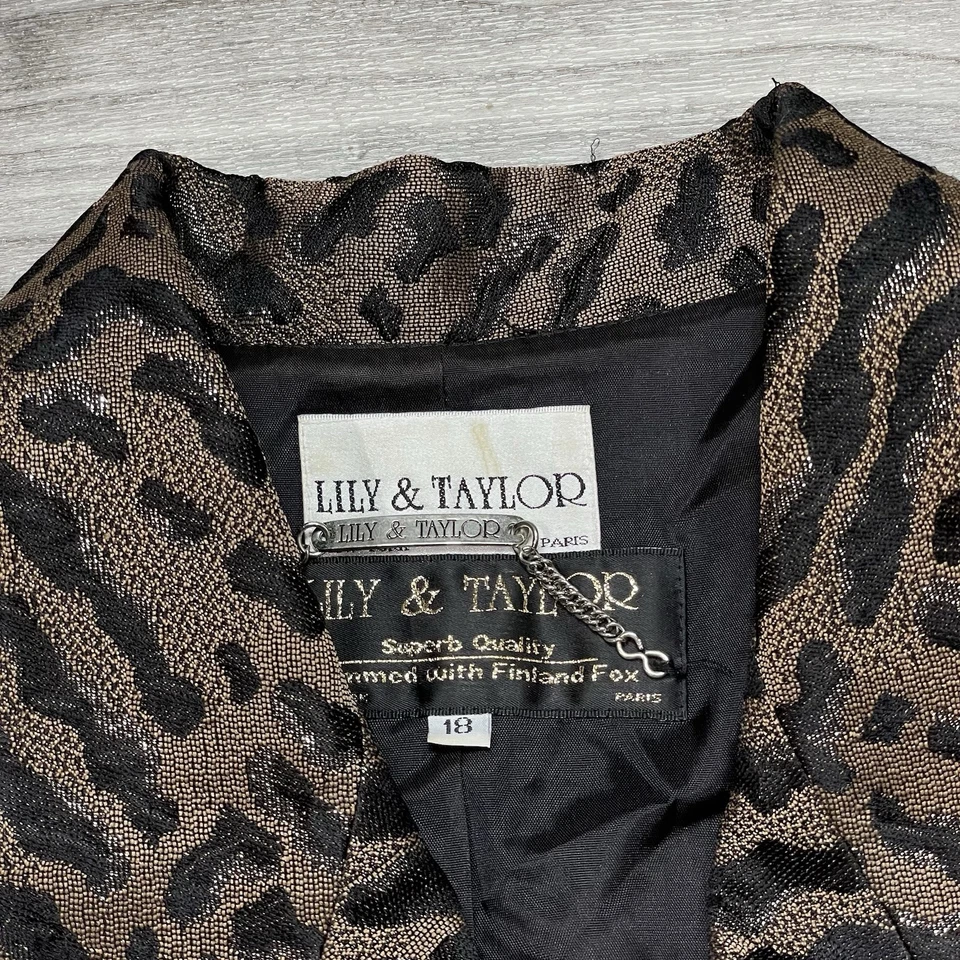 Винтажный Lily & Taylor Fox меха отделки платье пальто женщин 18 Blazer гепард печать - Изображение 4 из 4