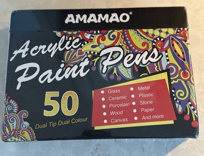 Amamao 100 Colors Acrylic Paint Markers Pens Set,50 Pack Dual Tip Acrylic Paint