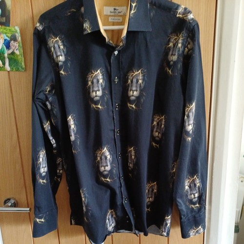 Valenti Italy Made in Turkey Long Sleeve Shirt Men's Size XL Lion Cat Lightening - Picture 1 of 6