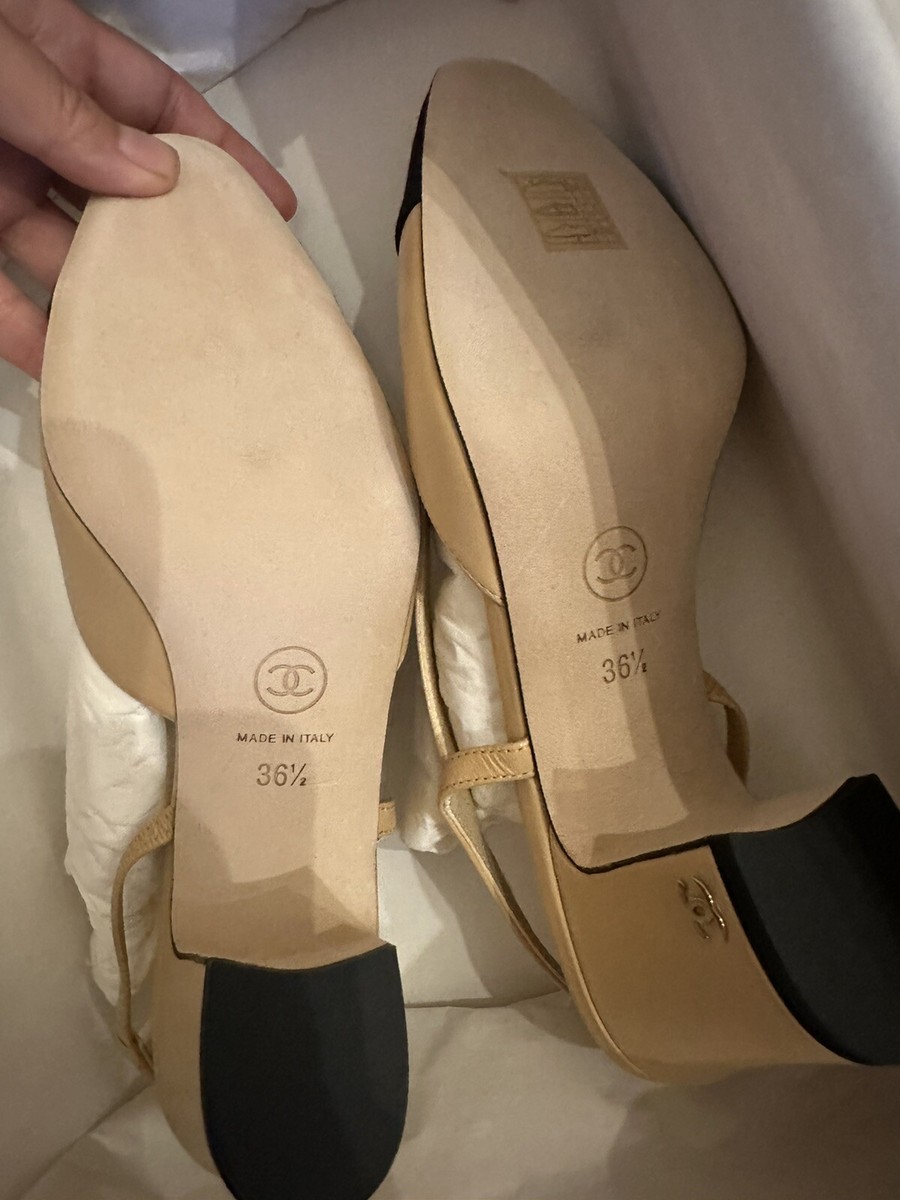 Size 36.5EU NEW CHANEL Goatskin Grosgrain Cap Toe CC Slingback