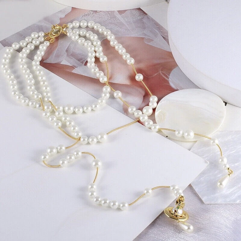 Vivienne Westwood White Broken Pearl Strand Drop Gold Necklace Choker Chain - Image 4 of 4