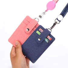 PU Leather ID Holders Case PU Business Badge Card Holder with Neck Strap Lanyard
