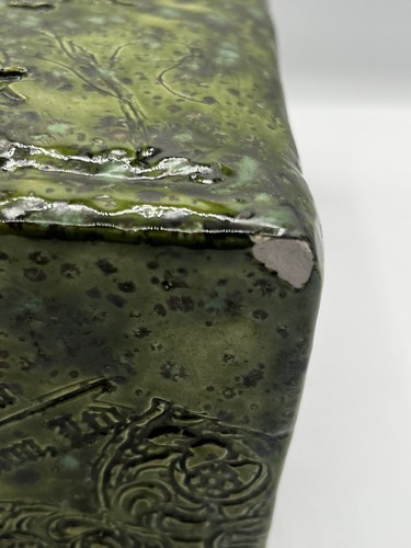 11” Glazed Pottery Vase Green With Purple Heart “Revolution Of The Heart” As-Is - Picture 7 of 10