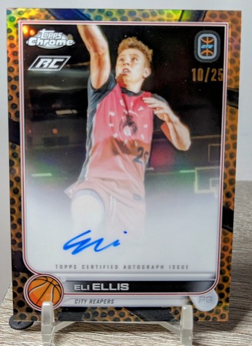 2023 Topps Chrome OTE Basketball Eli Ellis Orange Auto /25 Leapord Print Rookie