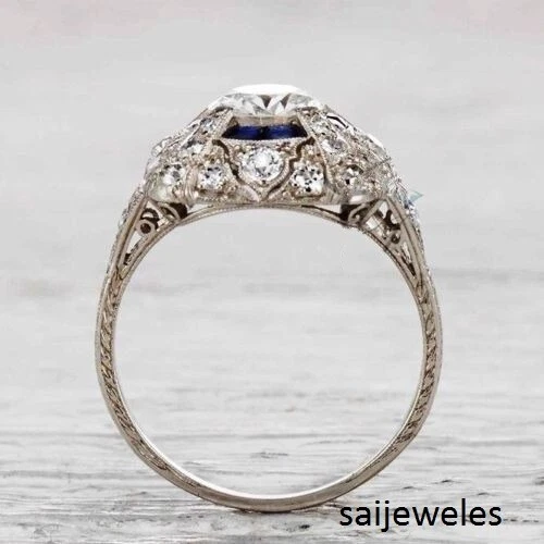 2.60CT Round Lab-Created Diamond Vintage Art Deco Antique Ring 14K White Gold FN - Picture 4 of 7