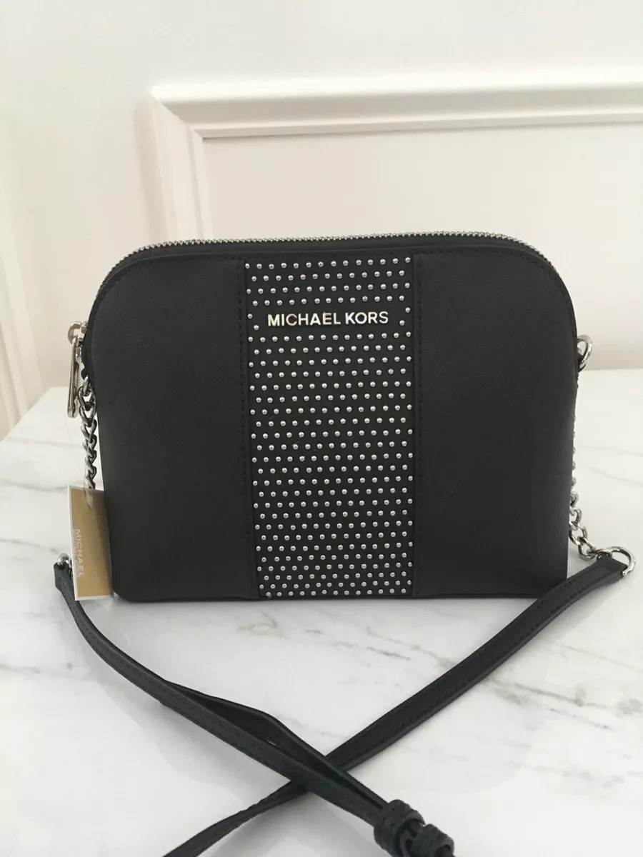 Michael Michael Kors Black Leather Studded CrossBody Handbag Chain