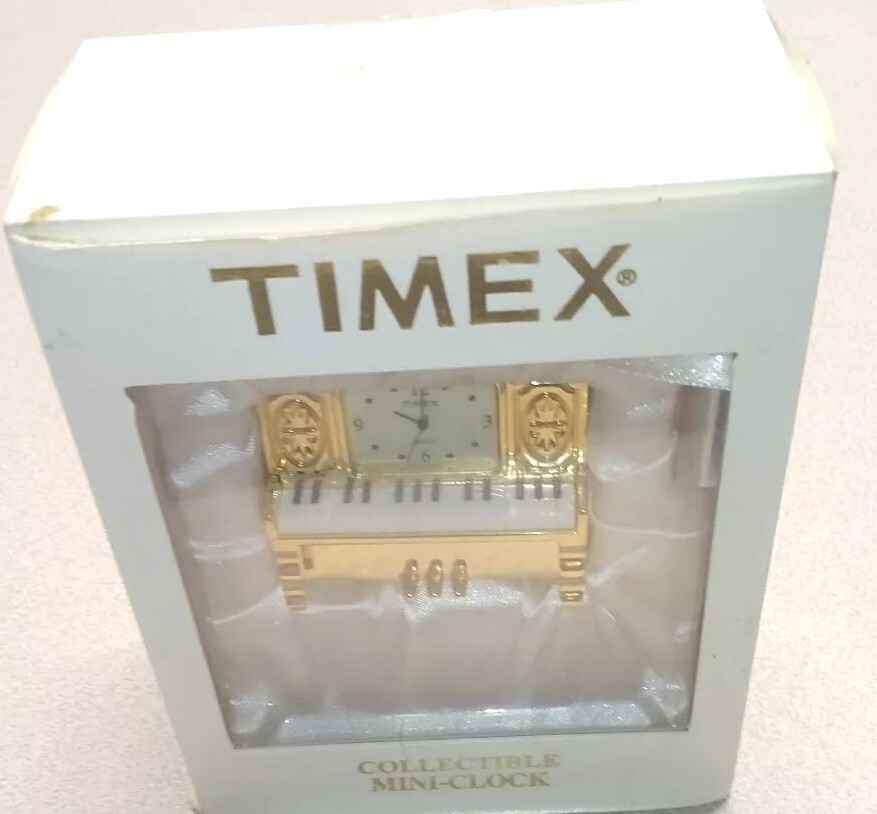 Timex Collectible Mini-Clock Gold Tone Piano TMX338 Open Box Sold