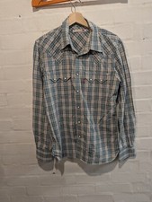 Levi Strauss shirt Blue Check Popper Snap Plaid Size Medium western sawtooth