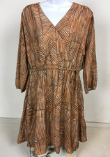 Time n Tru Mini Wrap Dress Women Size S 4 to 6 Brown Off White Elastic Waist New