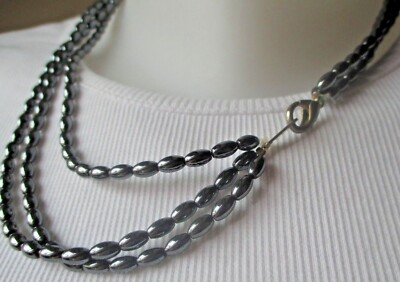 Collier Vintage Rare 3 Rangs Perles Olives En Hématites – Bijou Ancien Impeccable