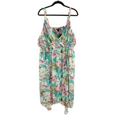 Torrid Colorful Floral Tea Length Chiffon Pleated Sharkbite Dress Women's 2X NEW