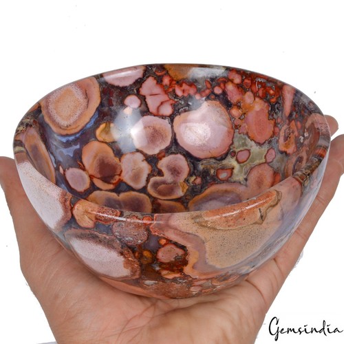 Natural Orbicular Jasper Reiki Bowl Hand Carved Crystal Healing Gemstone~5.6 In - Picture 4 of 9