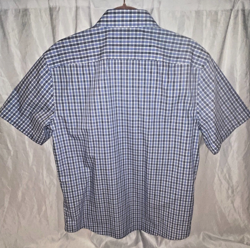 UNTUCKit Wrinkle-Free Men's MEDIUM SS Button-Down Blue White Navy Checked - Picture 5 of 15