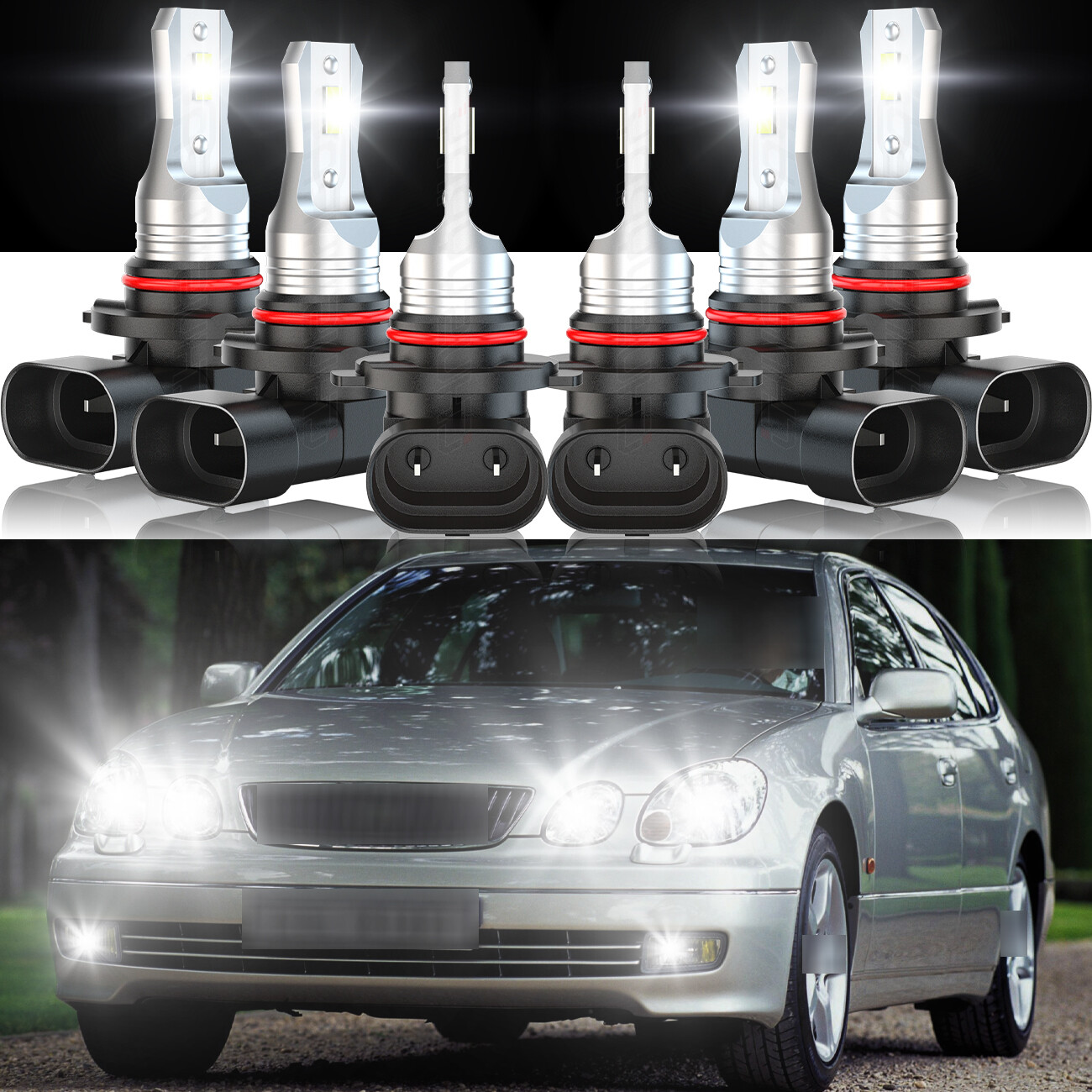 Car LED Headlight + Fog Lights Bulbs Combo 6000K For Lexus GS300 GS400 1998-2005