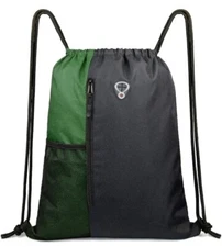 Drawstring Backpack Sports Gym Bag  Large Size With Two Zipper Pockets Pea Green