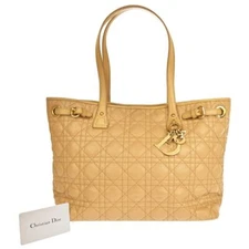 CHRISTIAN DIOR Panarea Cannage Tote Shoulder Bag Coating Canvas Leather 76RH100