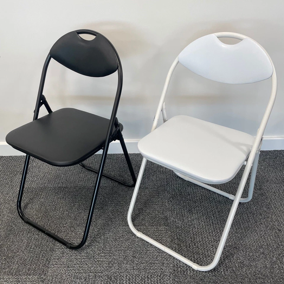 FOLDING CHAIR FOLDING STOOL BLACK WHITE ROUND FOLDABLE PORTABLE CHAIRS STOOLS - Image 2 of 4