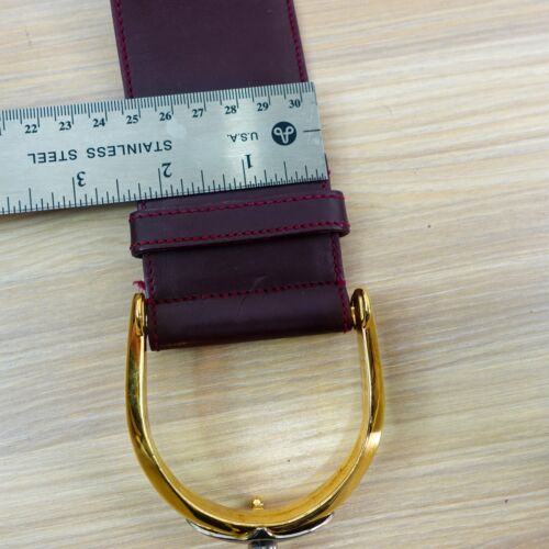 Vintage Gucci Belt 75 30 S Western Burgundy Leather Gold Buckle Chunky Riding - Picture 8 of 15
