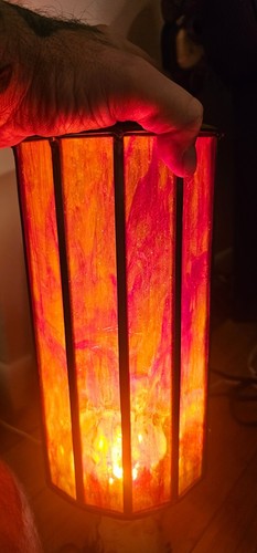 Vintage Mid Century Swag Lamp Globe Amber Orange Red Slag Glass Paneled 12" - Picture 2 of 4