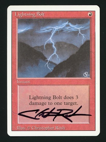 Signed Christopher Rush - Lightning Bolt - Revised 3rd Edition - MTG (A)