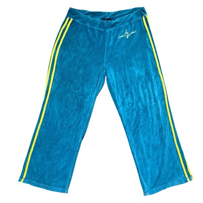 Baby Phat Teal Velour Tracksuit Pants Yellow Stripe Embroidered